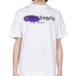 Palm Angels White Tee with Purple Logo